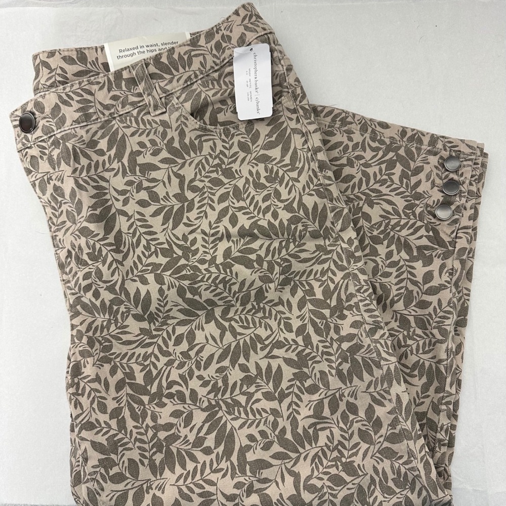 Christopher‎ Banks Women 16W Beige Leaf Print Crop Straight Fit Mid Rise Pants
